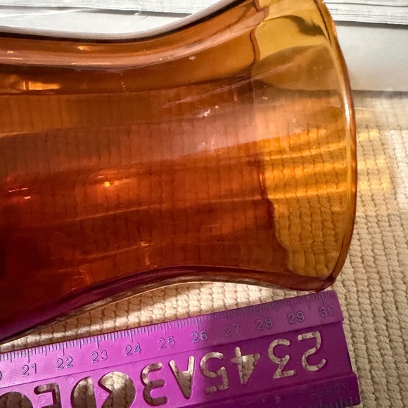 Empoli Italian Honey Amber Diamond Optic Footed Pedestal Stem Vase 12" Vintage - Picture 4 of 5